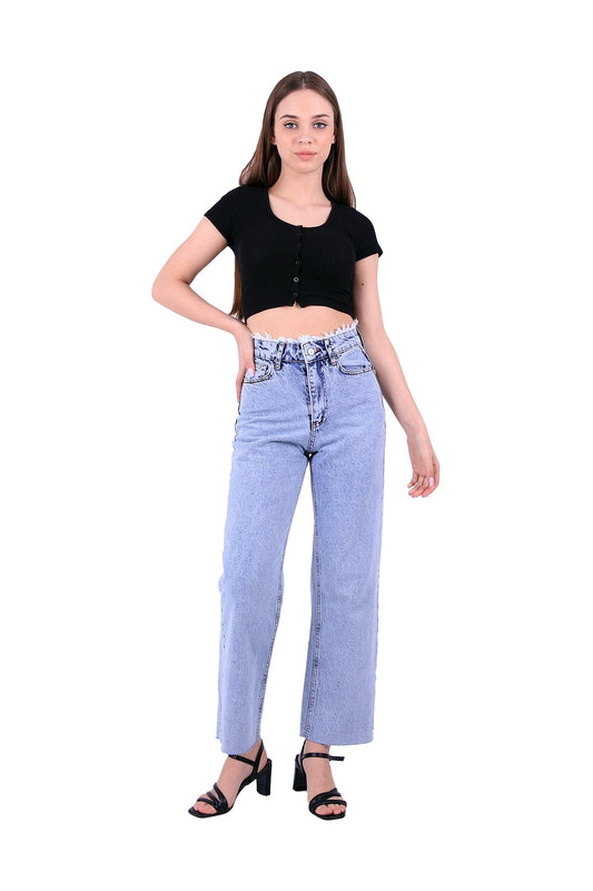 Paçası ve Beli Püsküllü Kot Pantolon 1703