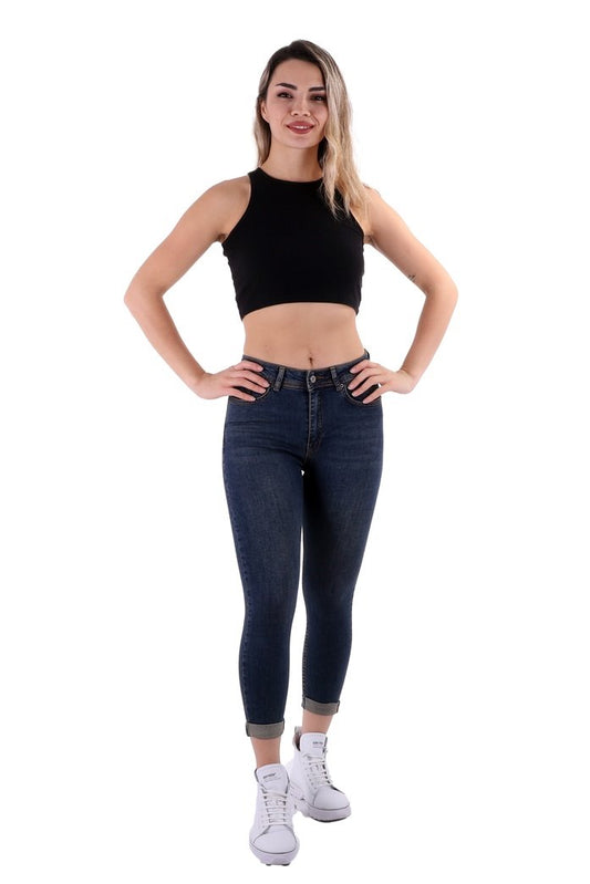 Duble Paça Skinny Kısa Boy Kot Pantolon 820