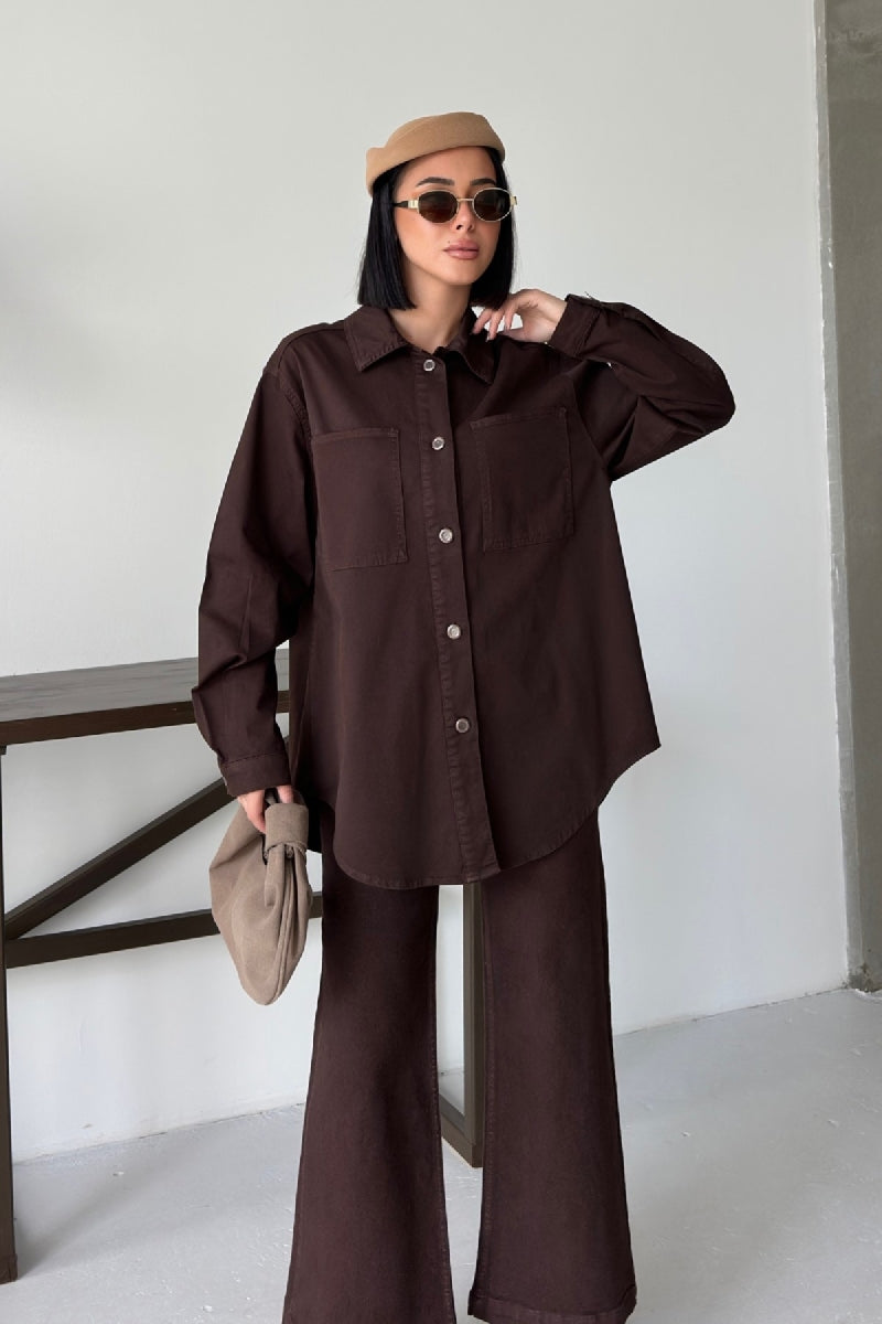 Düğmeli Oversize Kot Gömlek 6080