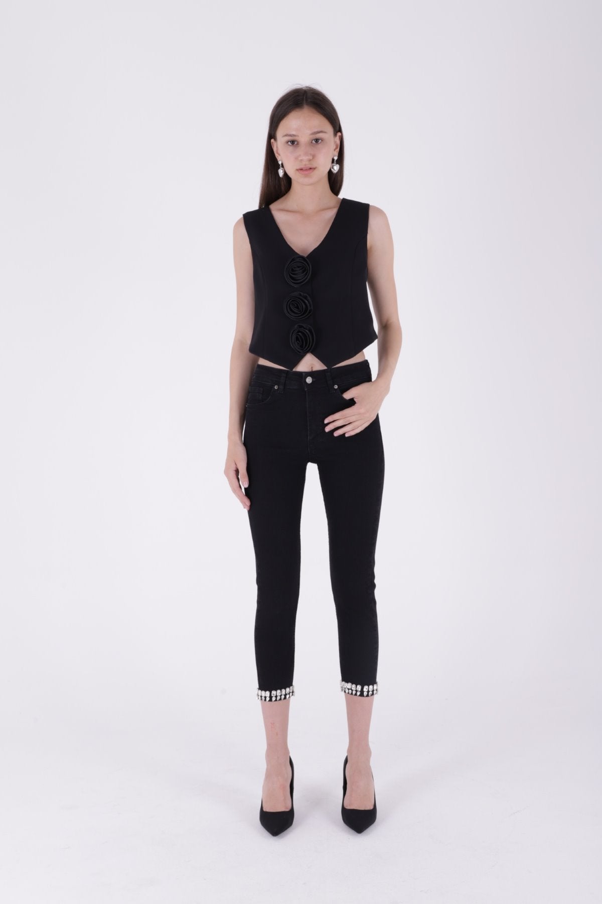 Paçası Taşlı Skinny Kot Pantolon 7037