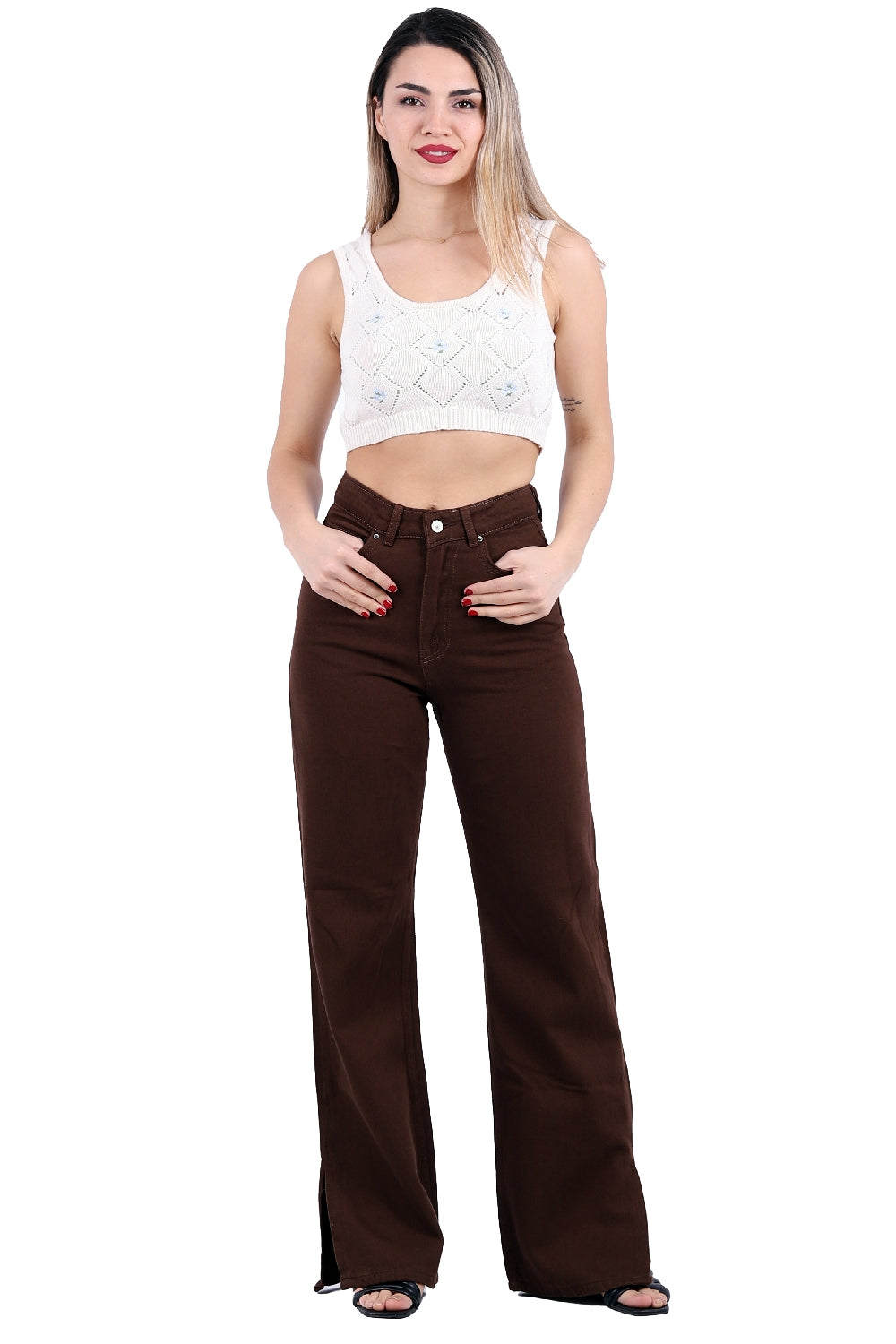 Paçası Yırtmaçlı Mom Fit Kot Pantolon 1732