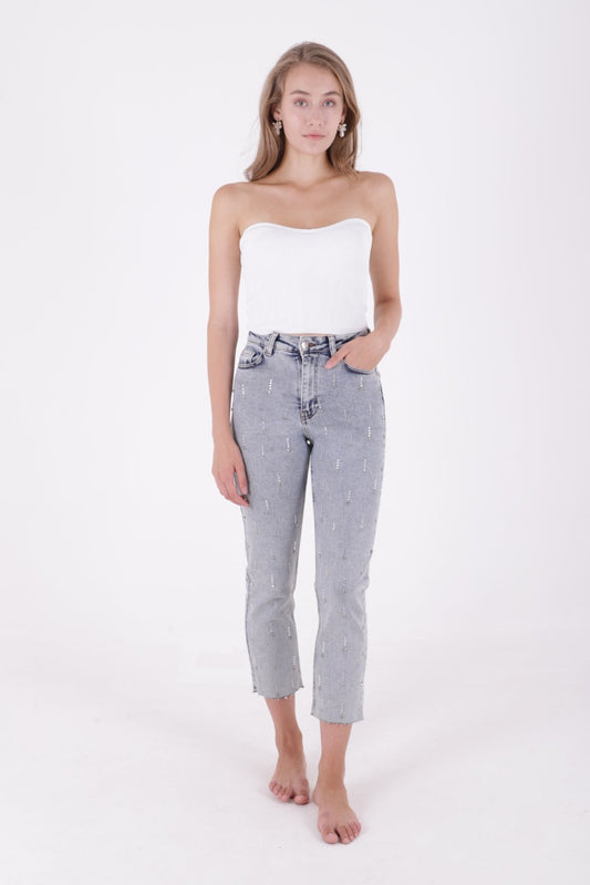 Tek Taraflı Droplı Mom Fit Kot Pantolon 7038