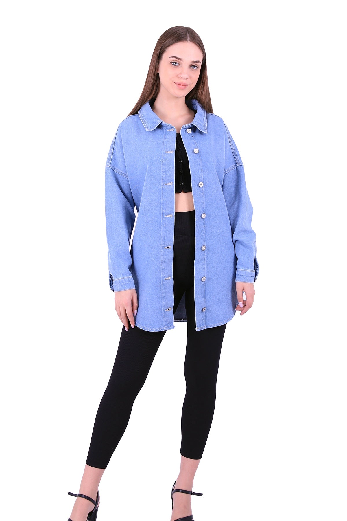 Sırtı Düğme Detaylı Asma Cepli Kot Gömlek 611