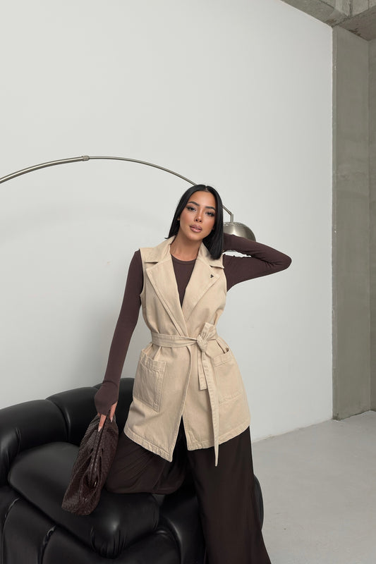 Kuşaklı Kruvaze Yaka Yelek 6137