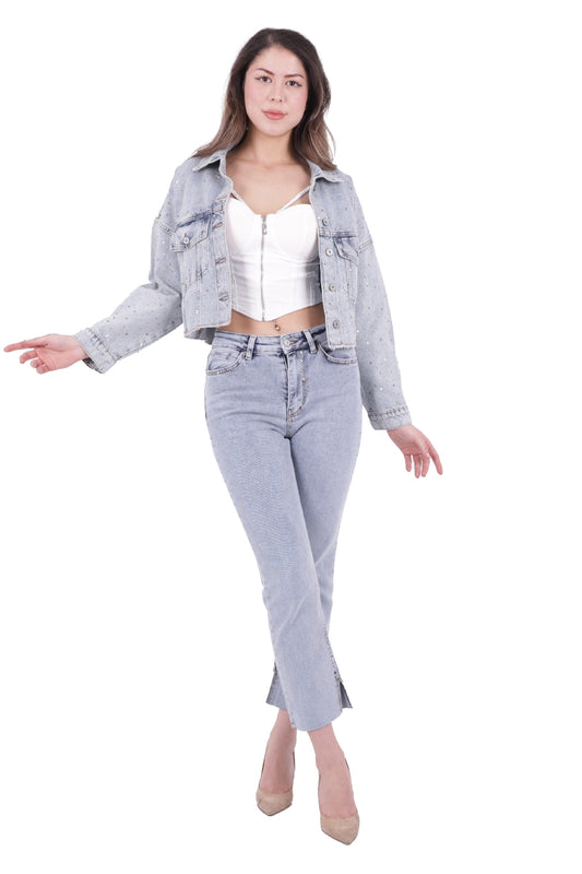 Paçası Yırtmaçlı Serpme Detaylı Mom Fit Jean 1769