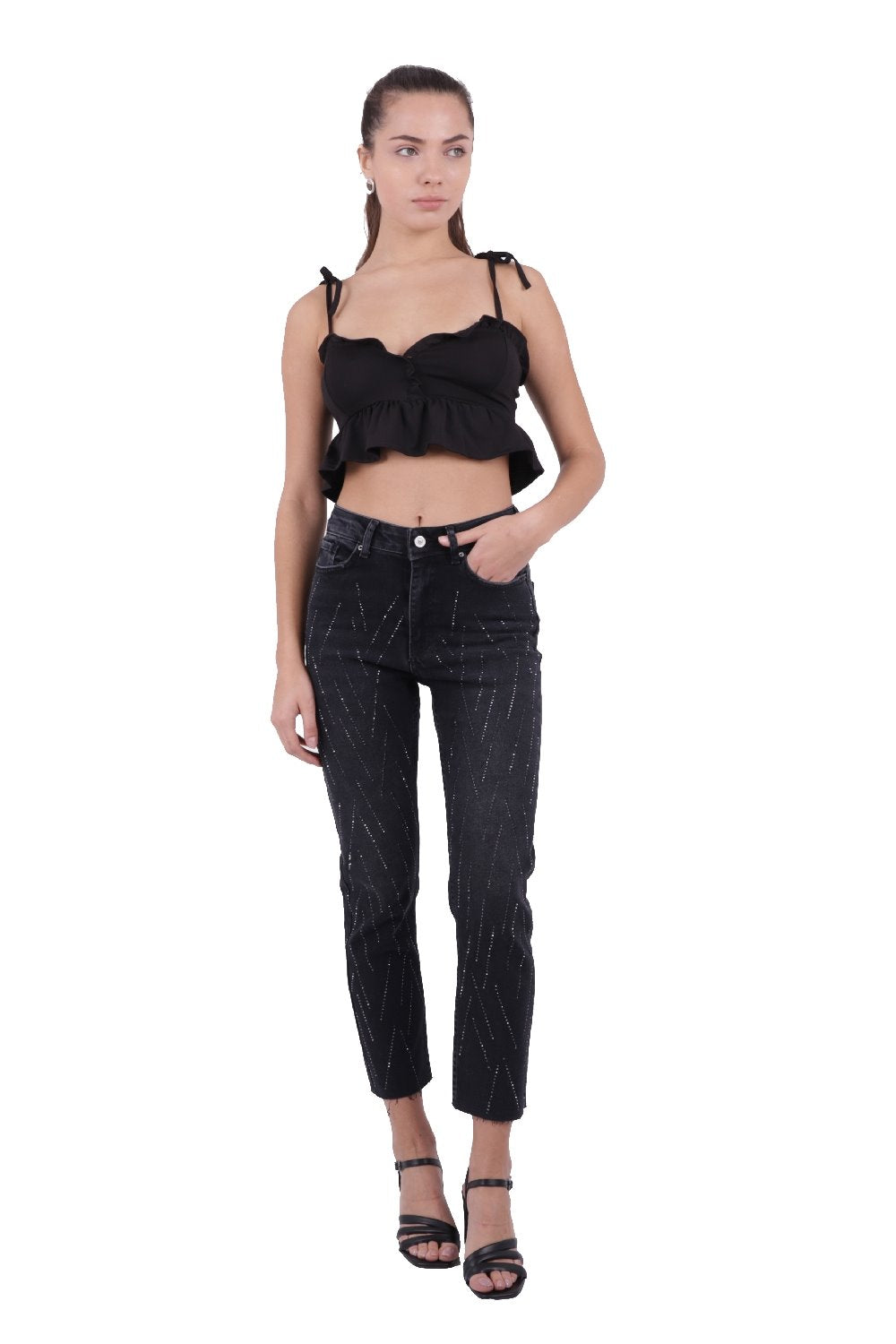 Taşlı Mom Fit Kot Pantolon 1725