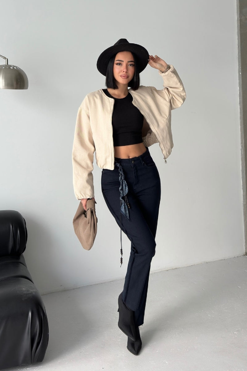 Şerit Detaylı Mom Fit Kot Pantolon 7111