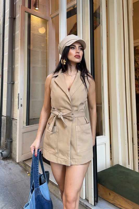 Kuşaklı Kruvaze Yaka Yelek 6137