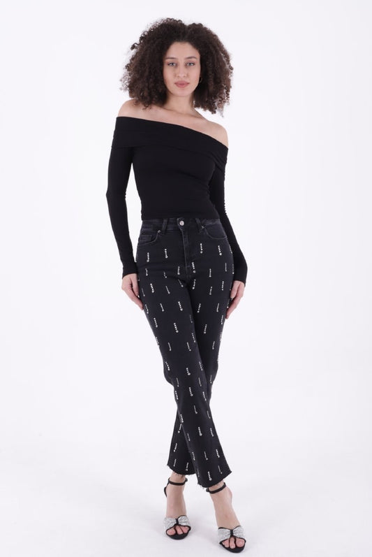 Tek Taraflı Droplı Mom Fit Kot Pantolon 7038