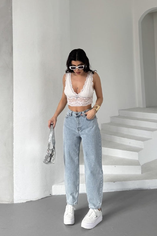 Likrasız Mom Kot Pantolon 7057