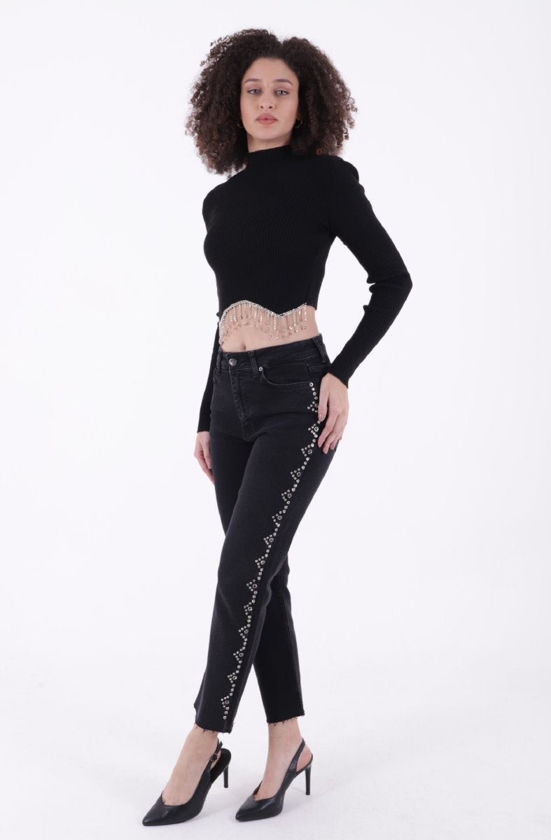 Yanları Droplı Mom Fit Kot Pantolon 7039
