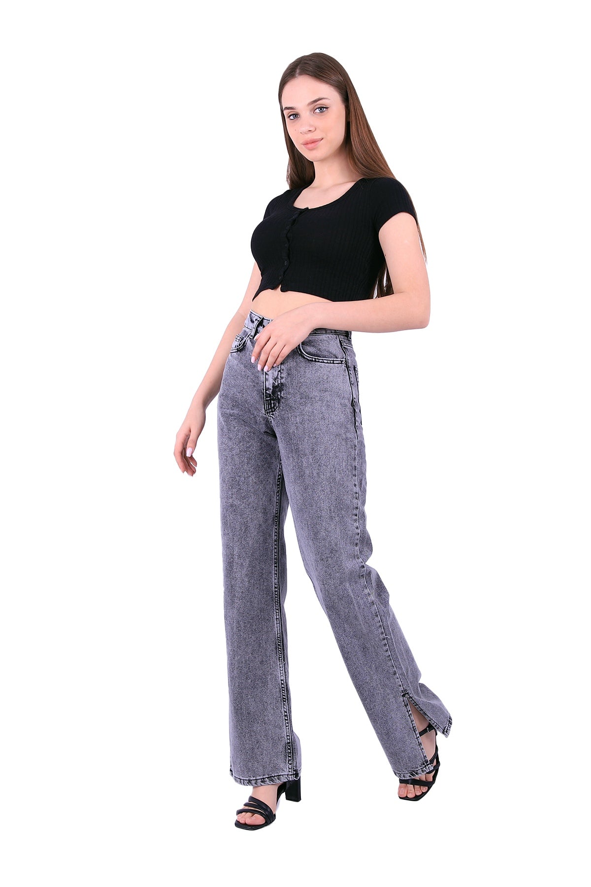 Paçası Yırtmaçlı Mom Fit Kot Pantolon 1732