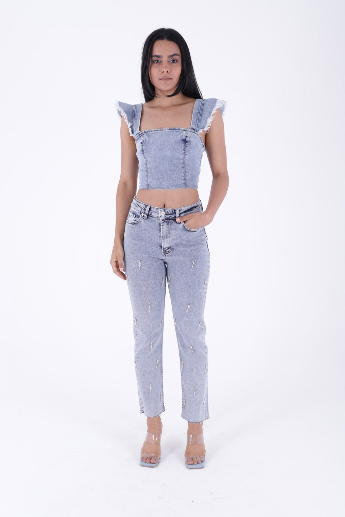 Damla Taşlı Mom Fit Kot Pantolon 7024