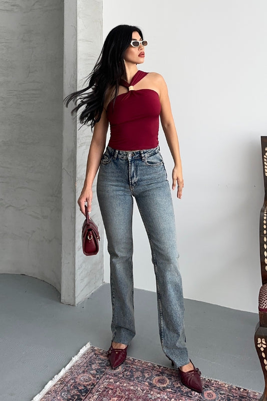 Kesik Paça Straight Fit Kot Pantolon 7114