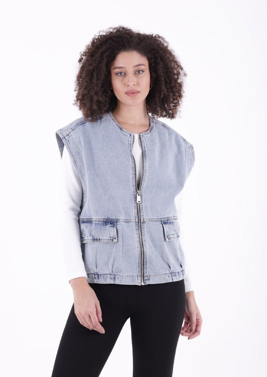 Fermuarlı Oversize Kot Yelek 6073