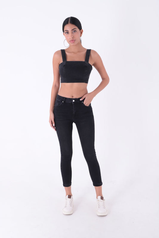 Duble Paça Skinny Kısa Boy Kot Pantolon 820