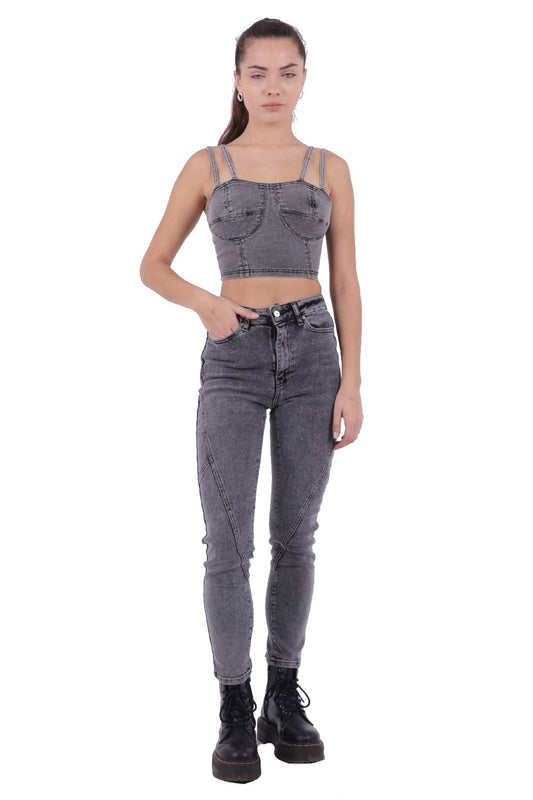 Parçalı Mom Pantolon 778
