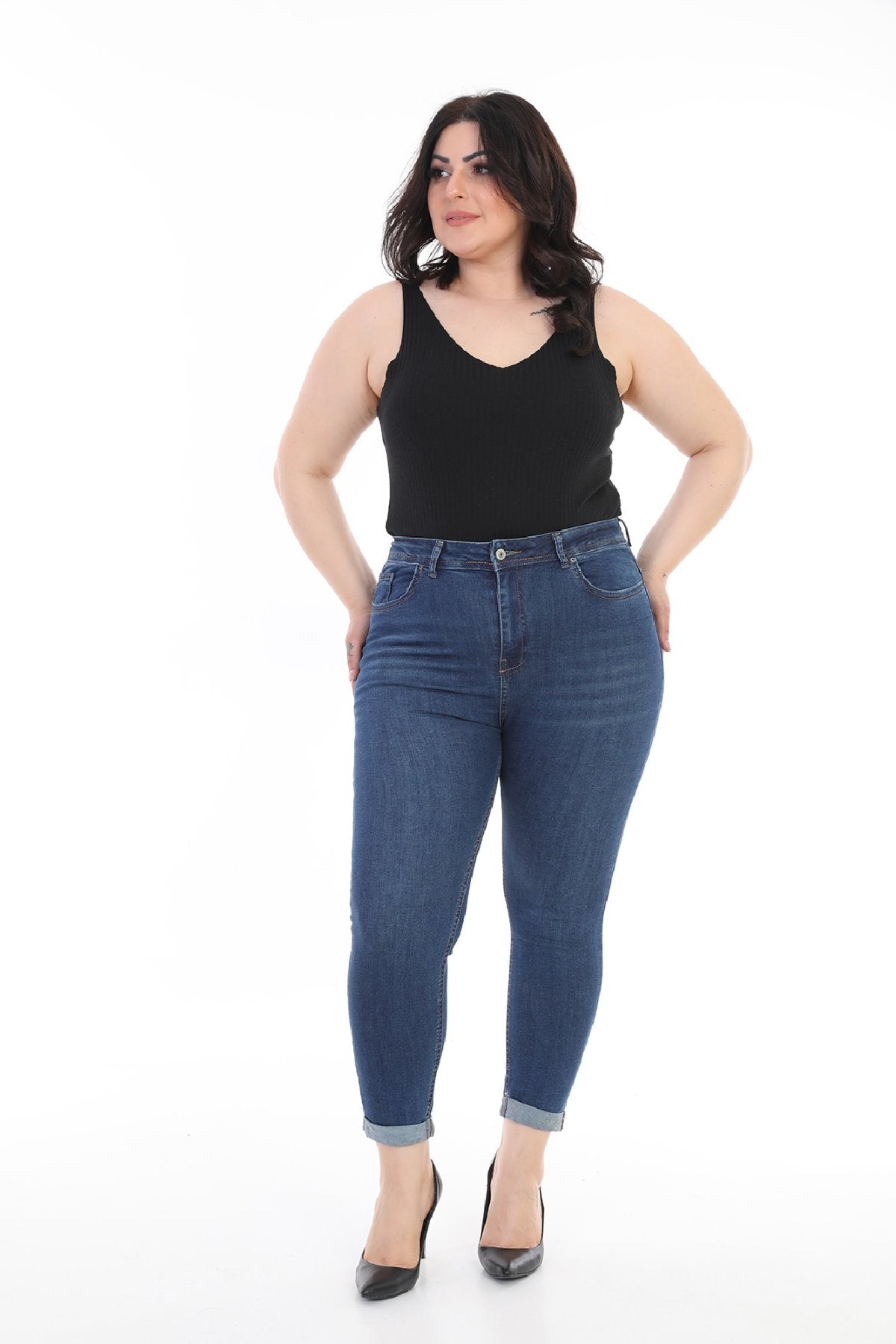 Duble Paça Skinny Kısa Boy Kot Pantolon 820