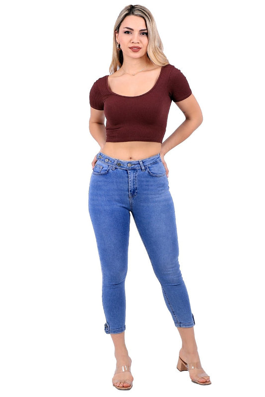 Kemerli Düğmeli Kot Pantolon 754