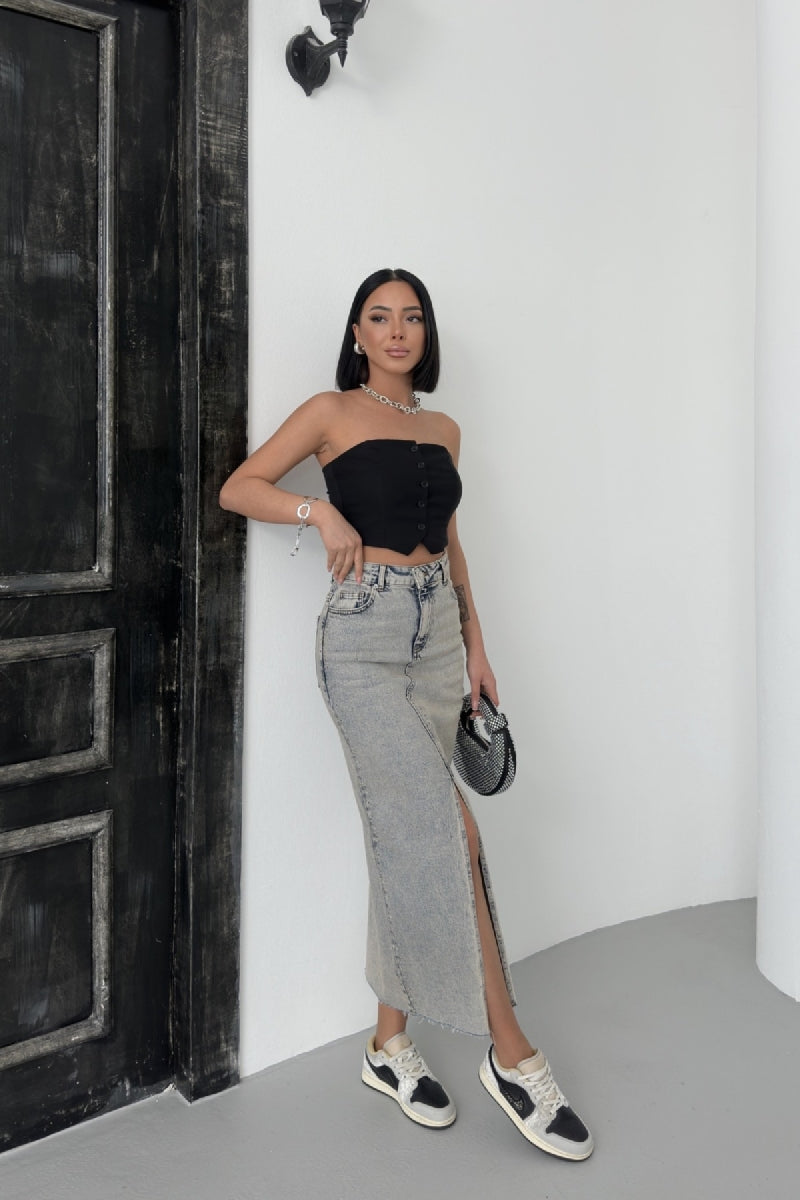 Taşlı Kot Etek 1072