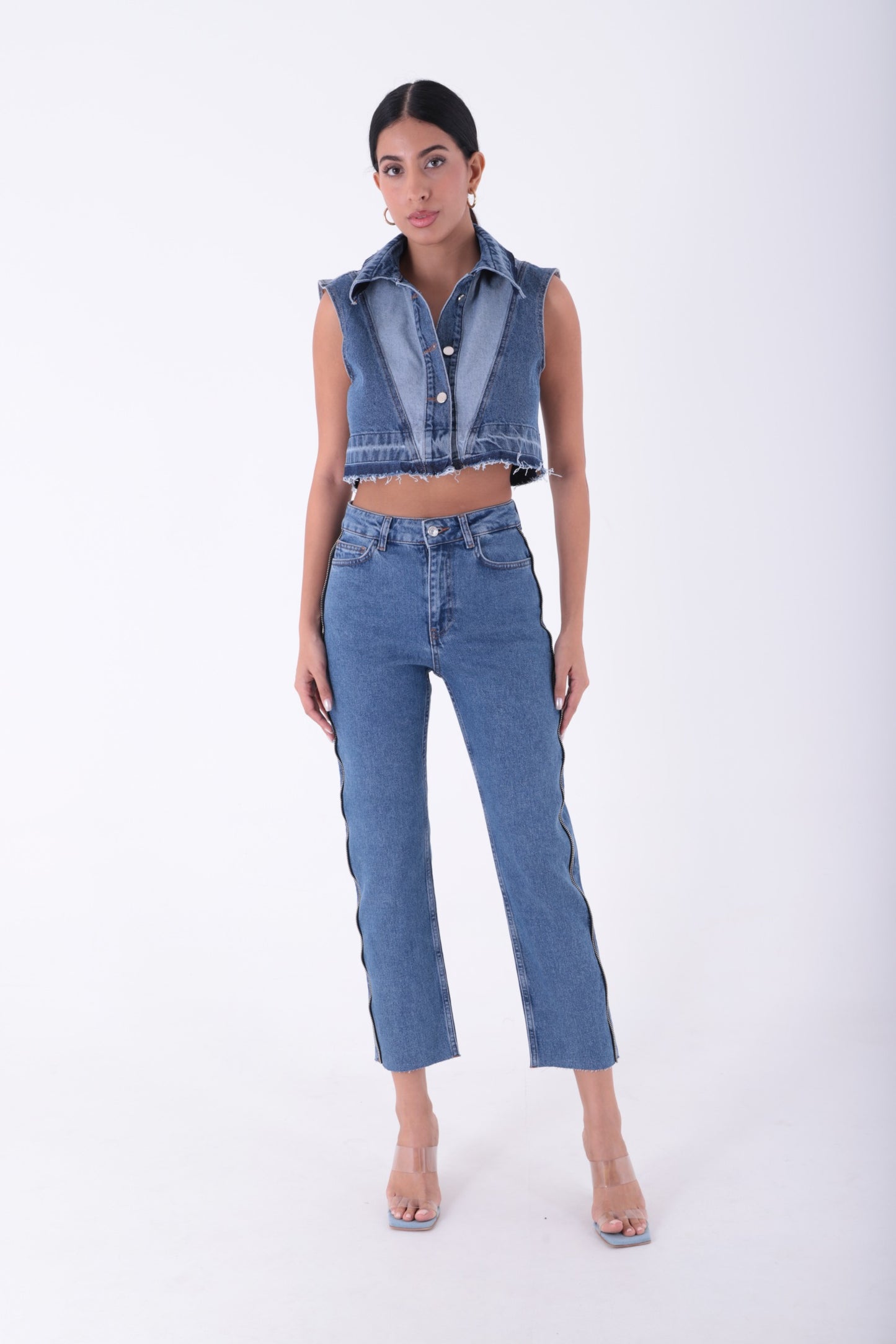 Şerit Fermuarlı Kot Pantolon 7004