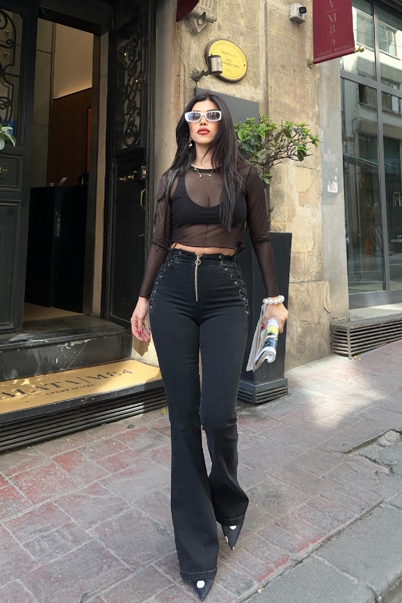 Kuşgözü Detaylı Bağcıklı Pantolon 7095