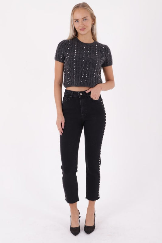Yanı Drop Detaylı Mom Fit Kot Pantolon 1895