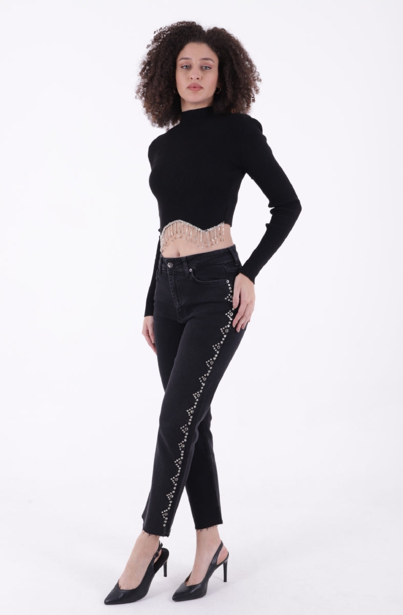 Yanları Droplı Mom Fit Kot Pantolon 7039