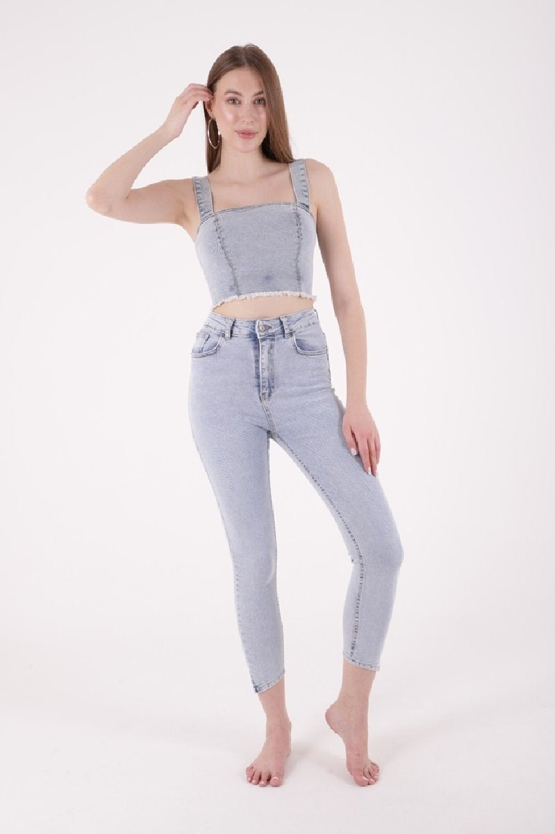 Asimetrik Paçalı Kot Pantolon 935
