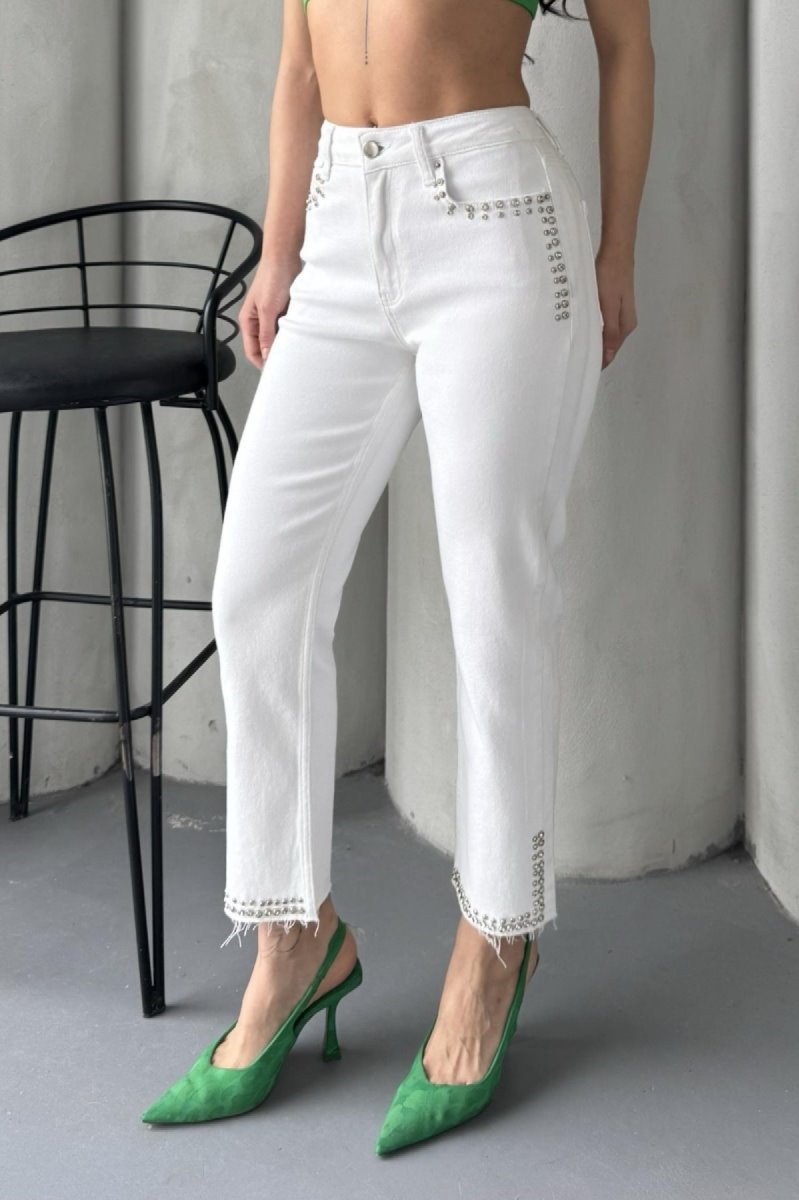 Taşlı Mom Fit Kot Pantolon 7023