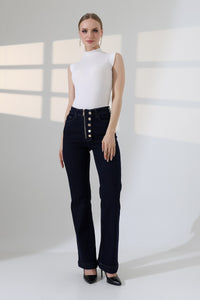 Düğme Detaylı Boru Paça Kot Pantolon