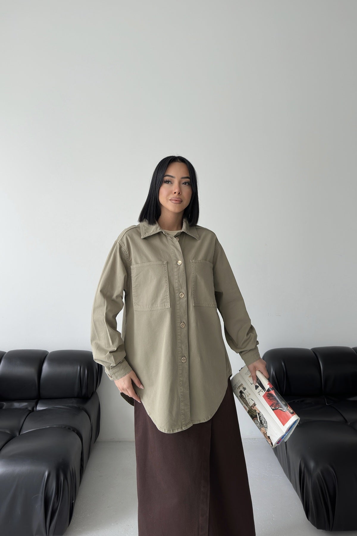 Düğmeli Oversize Kot Gömlek 6080
