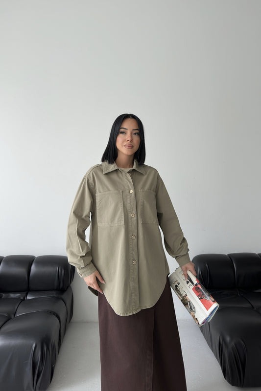 Düğmeli Oversize Kot Gömlek 6080