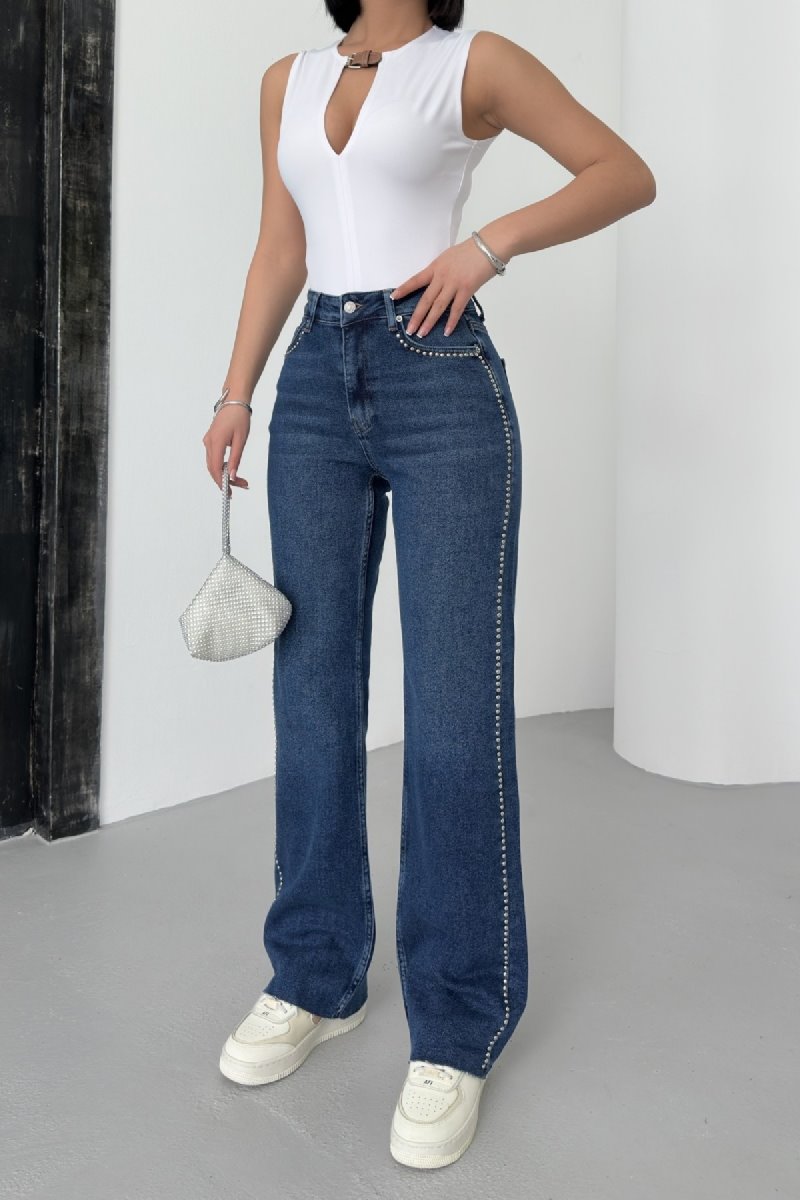 Taşlı Straight Kot Pantolon 7112