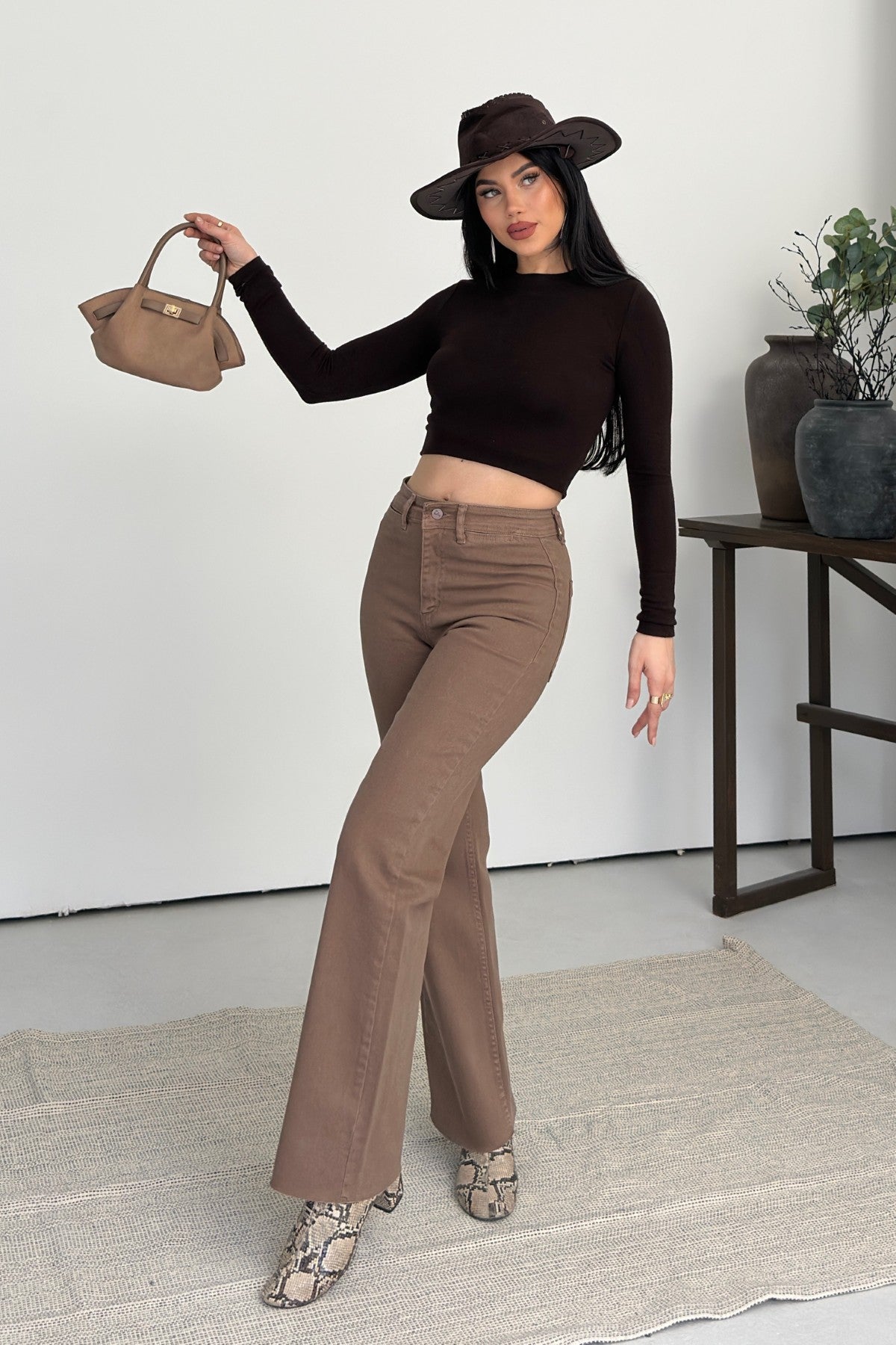 Dekoratif Cep Detaylı Palazzo Kot Pantolon 1710