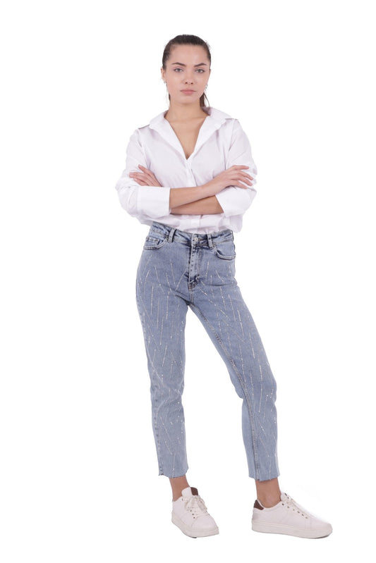 Taşlı Mom Fit Kot Pantolon 1725