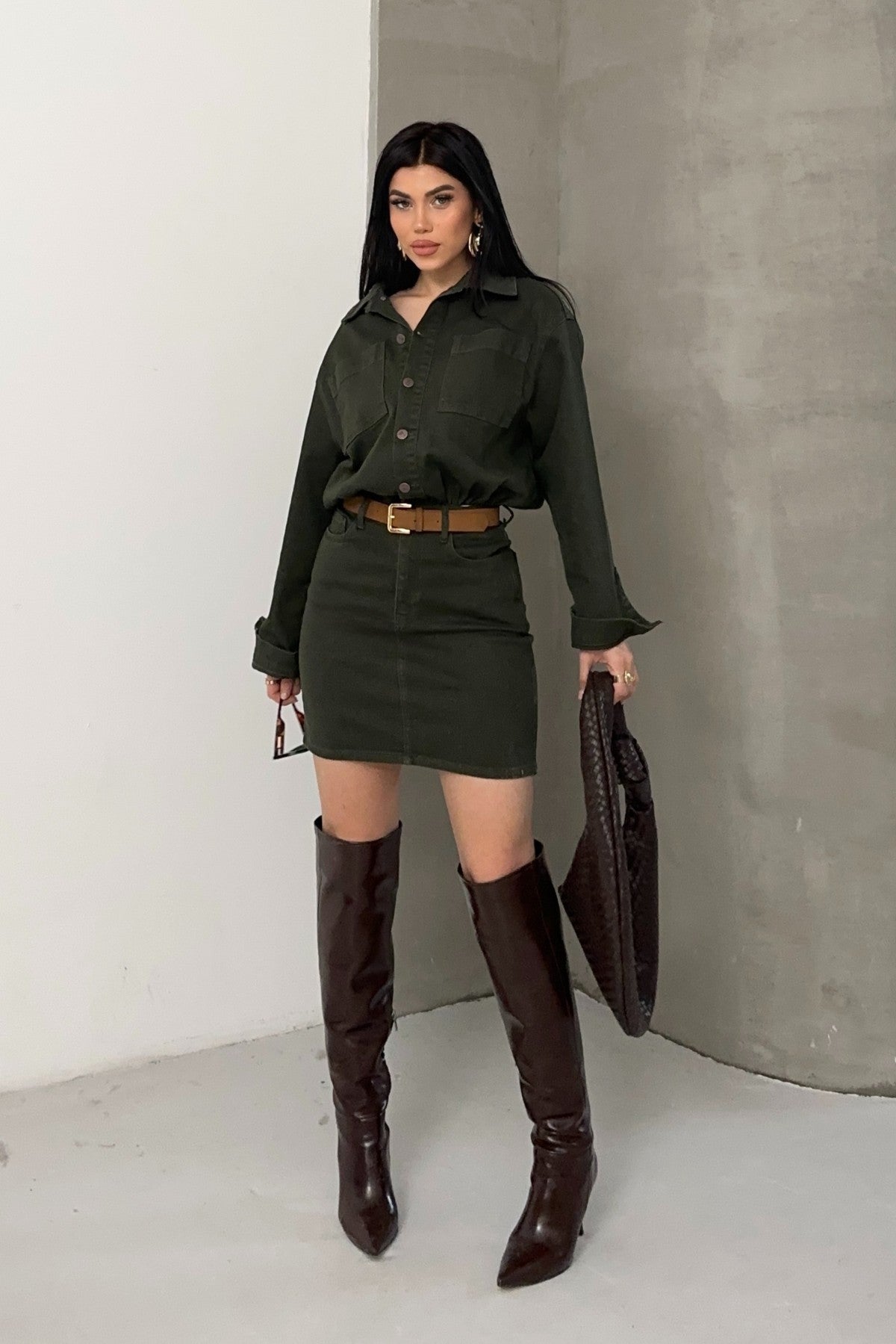 Düğmeli Mini Kot Elbise 3027