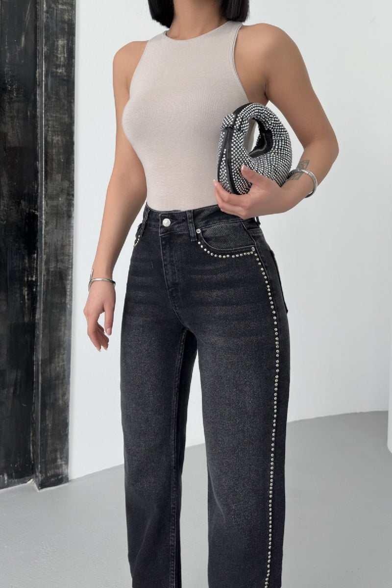 Taşlı Straight Kot Pantolon 7112