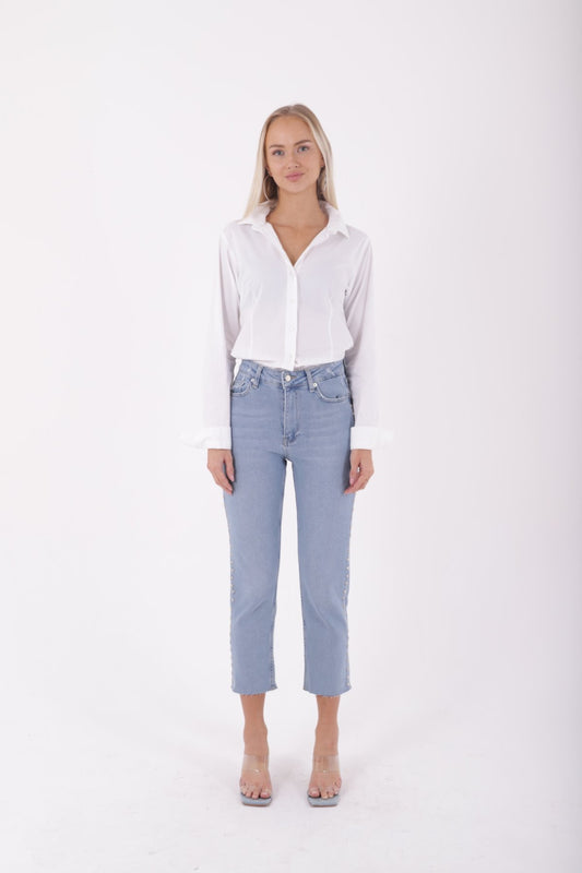Yanı Drop Detaylı Mom Fit Kot Pantolon 1895