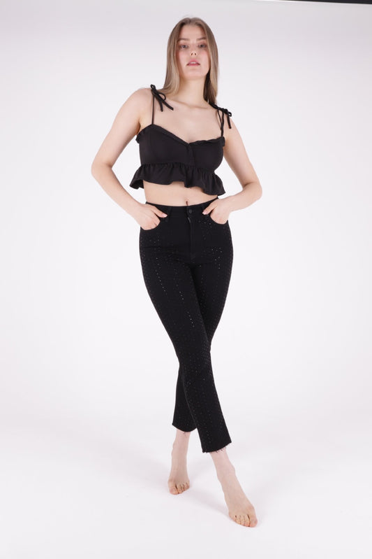 Taşlı Mom Fit Kot Pantolon 1729
