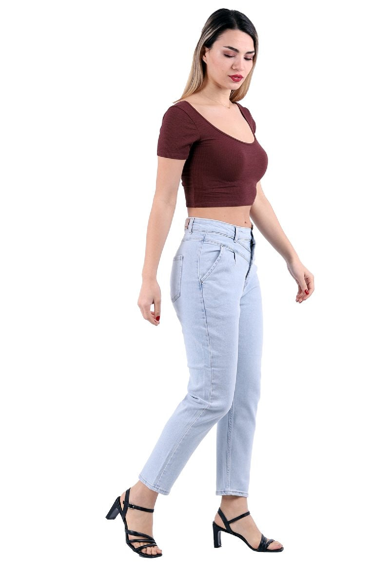 Önü Contalı Mom Fit Kot Pantolon 1720