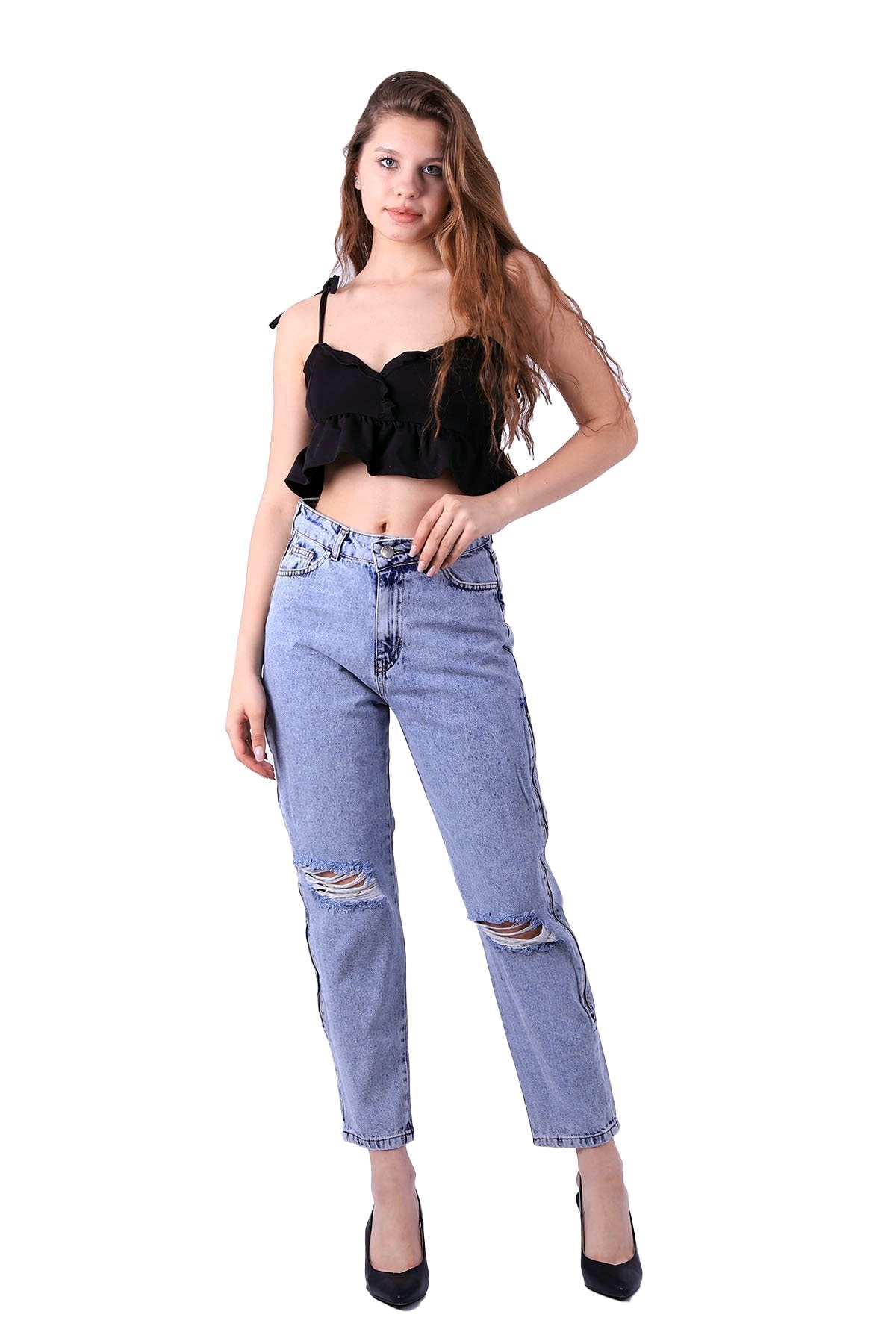 Yanı Fermuarlı Mom Kot Pantolon 717