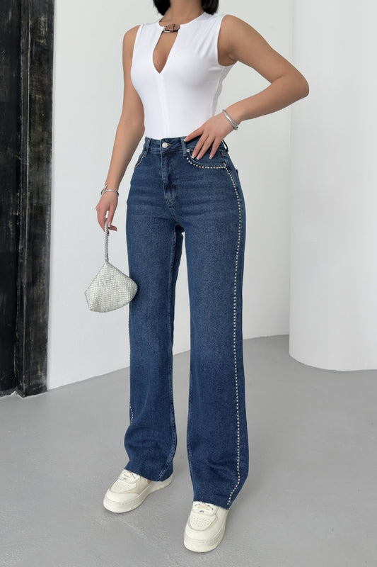 Taşlı Straight Kot Pantolon 7112