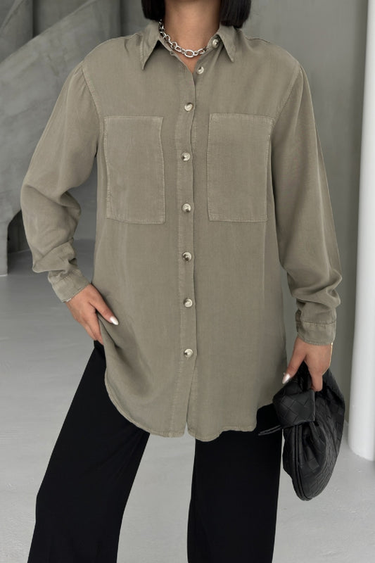 Uzun Tunik Keten Gömlek HS611