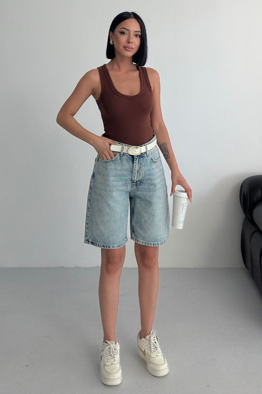 Mid Length Denim Shorts