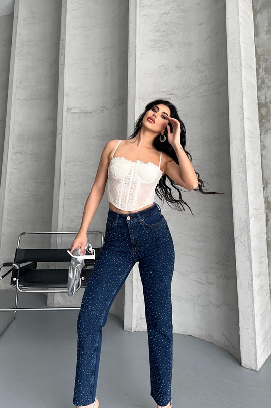 Serpme Yıldızlı Mom Fit Kot Pantolon 7040