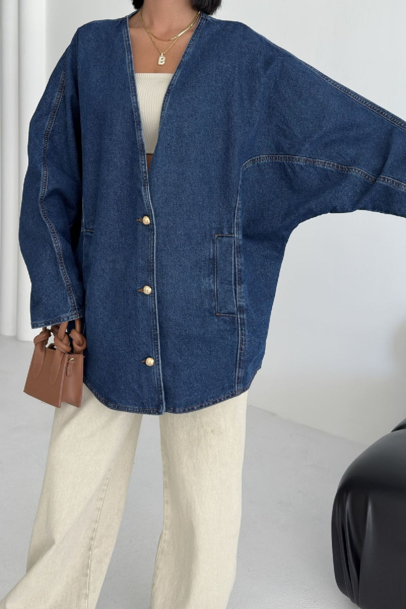 Oversıze Yarasa Kollu Kot Ceket 6059