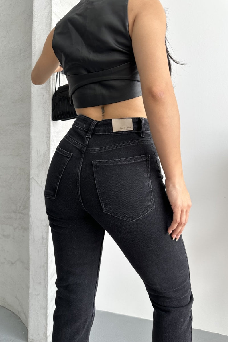 Parçalı Önü Yırtmaçlı Dikişsiz Paça Pantolon 1743