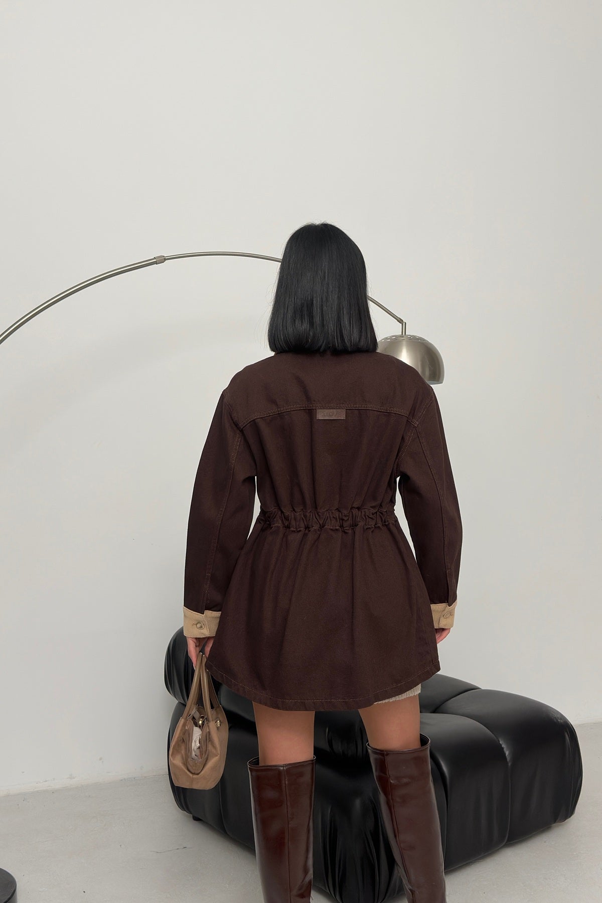 Kadife Detaylı Fermuarlı Kot Ceket 6129