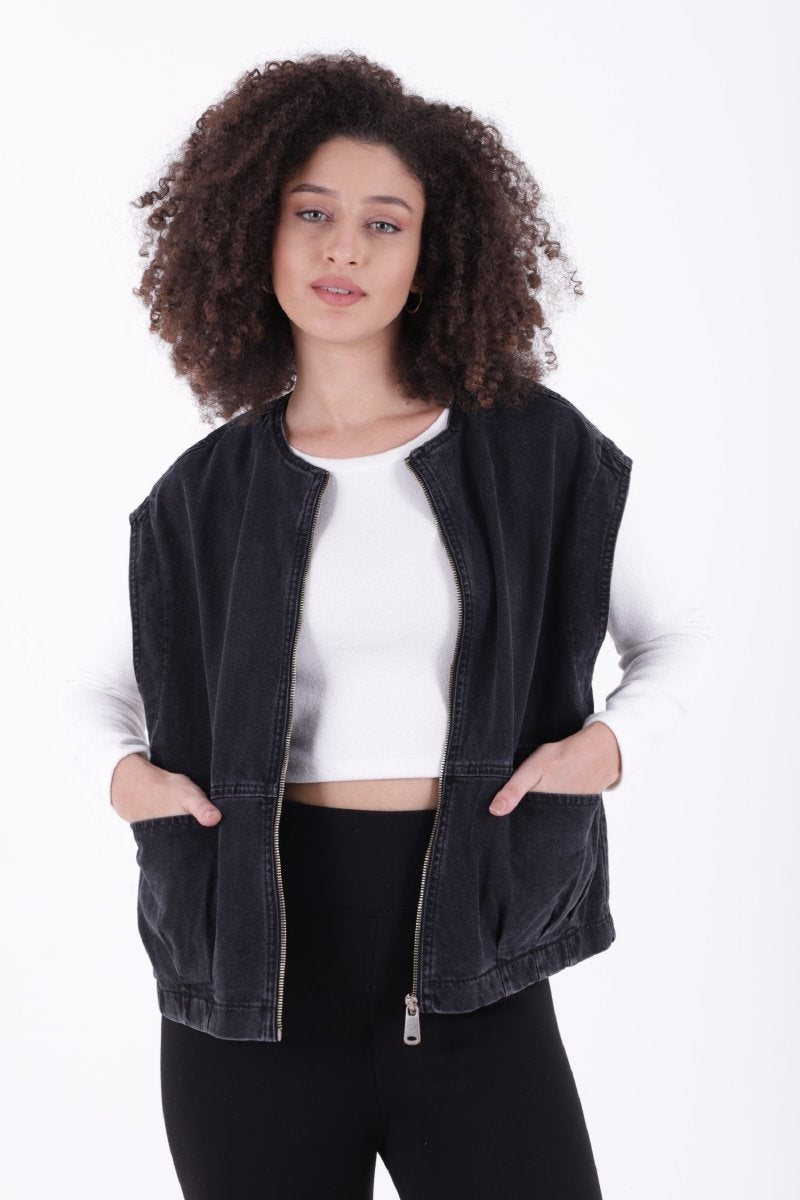Fermuarlı Oversize Kot Yelek 6073